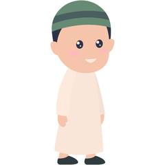 Cute Kids Muslim Character with Flat Cartoon Style. Vector Illustration