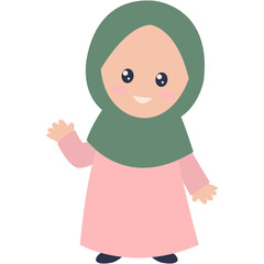 Cute Kids Muslim Character with Flat Cartoon Style. Vector Illustration