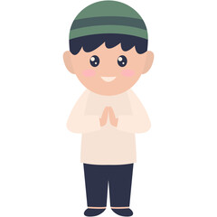 Cute Kids Muslim Character with Flat Cartoon Style. Vector Illustration