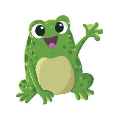 cute Frog cartoon in crayon style editable Colorful vector hand drawn illustration for children. baby designs for cards, poster decorations, t-shirt prints, stickers, icons and others