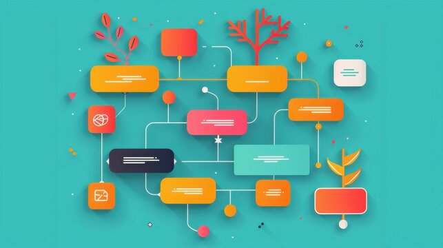 Argument mapping, flowchart of arguments, flat design illustration