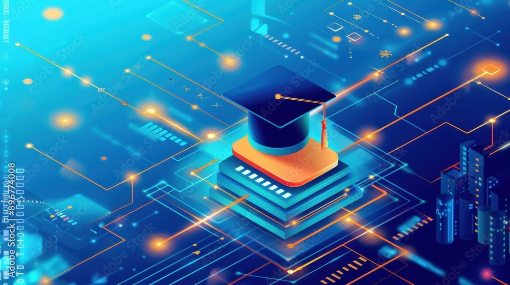 Poster blockchain applications in education for credential verification, secure and reliable.