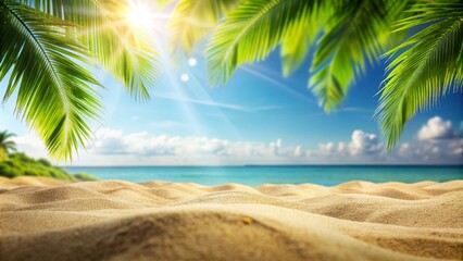 Fototapeta premium Tropical landscape with sandy foreground and blurred background, perfect for summer vacation themes, Tropical, landscape, beach