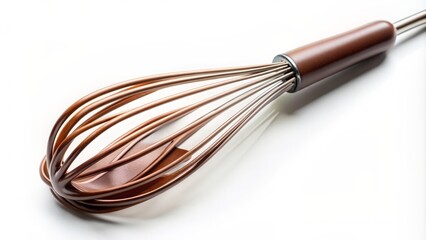 Balloon whisk with chocolate cream on a white background, whisk, balloon whisk, kitchen utensil, baking, cooking