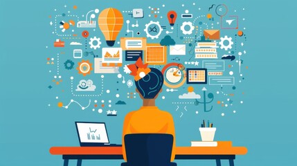 Creative problem-solving, finding unique solutions, flat design illustration