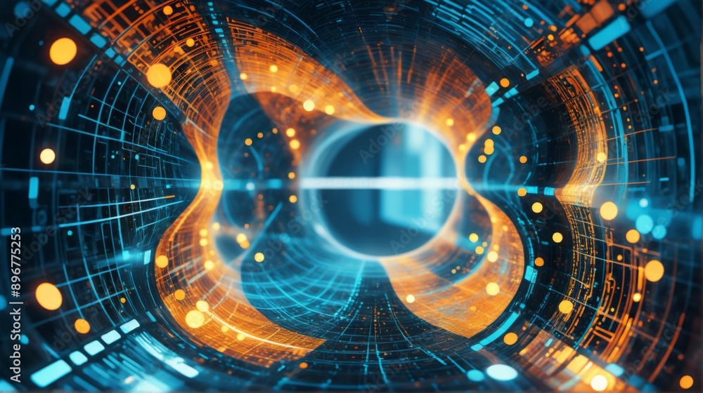 Poster the image shows futuristic tunnel-like structure dark background