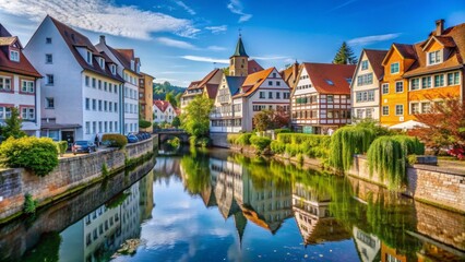 Obraz premium Aalen cityscape with quaint old buildings and a tranquil river , Aalen, Germany, cityscape
