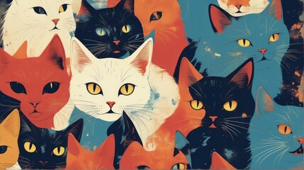 Vintage abstract cats illustration group cats cats are arranged