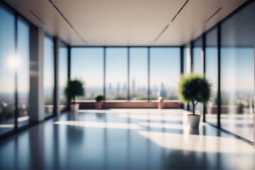 Beautiful blurred background long empty room large windows that