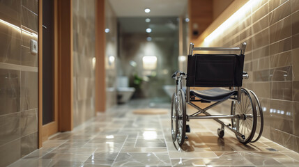 Wheelchair in a modern bathroom setting