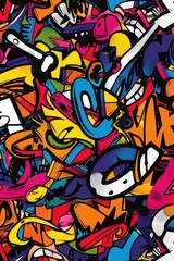 Obraz premium Abstract Graffiti Artwork with Vibrant Colors and Cartoon Characters