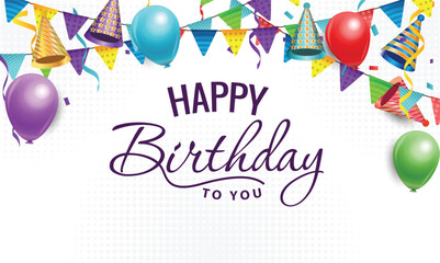 Happy birthday vector transparent background. colorful happy birthday border frame with confetti