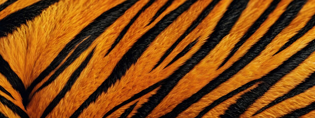Fototapeta premium A bold illustration of tiger fur in an extreme close-up, capturing the vibrant orange and black stripes, with space for text.