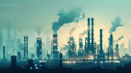Obraz premium Futuristic Industrial Skyline with Smokestacks