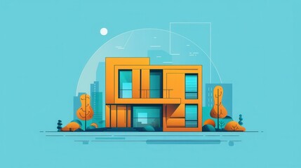 Green building design, energy-efficient homes, flat design illustration