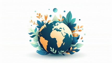 Illustrate a symbol representing sustainable living with a globe encircled by leaves and small water droplets
