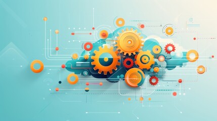 Obraz premium Logical analysis, interconnected cogs and gears, flat design illustration