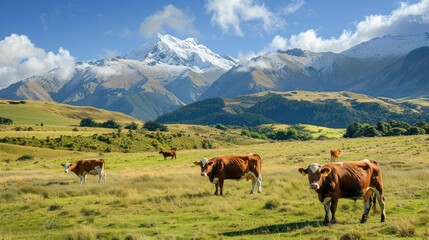 Obraz premium Cows Grazing in a Mountain Valley