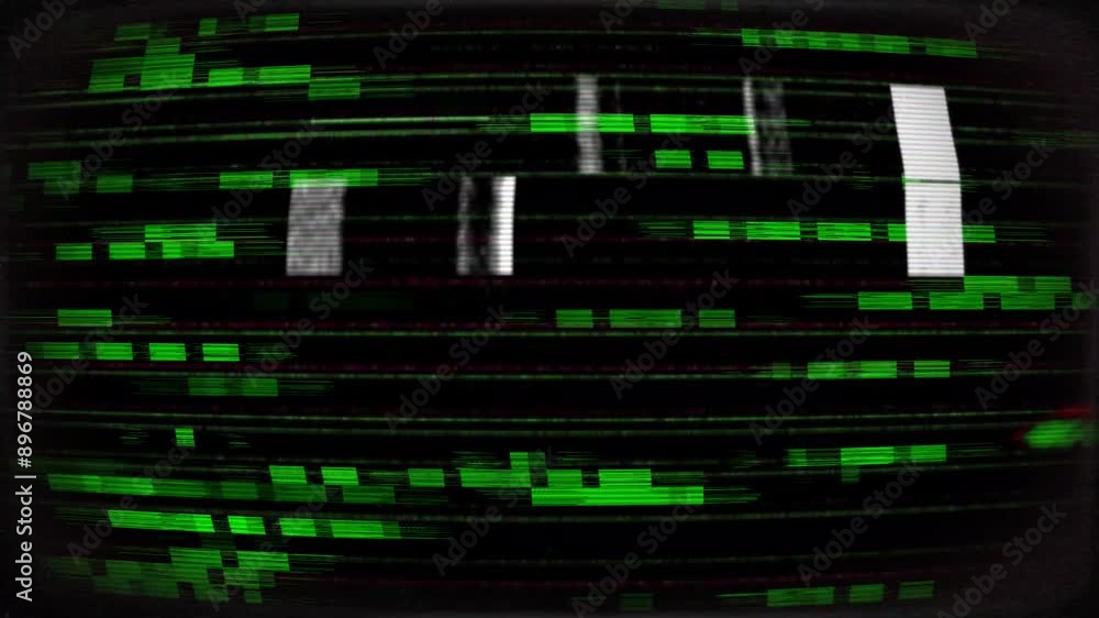 Aufkleber television or computer screen with green square shapes in motion and distortion effects, flickering 