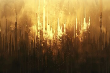 Abstract view of a forest bathed in golden light at sunset, creating a warm and vibrant atmosphere, Elegant gold gradient fading into a deep, rich hue