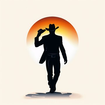 recommend clip art: Silhouette of a cowboy tipping his hat standing against a vibrant sunset, evoking a sense of adventure and western spirit.