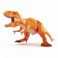 Obraz premium Geometric Tyrannosaurus Rex in Low Poly Style, Orange, White Background