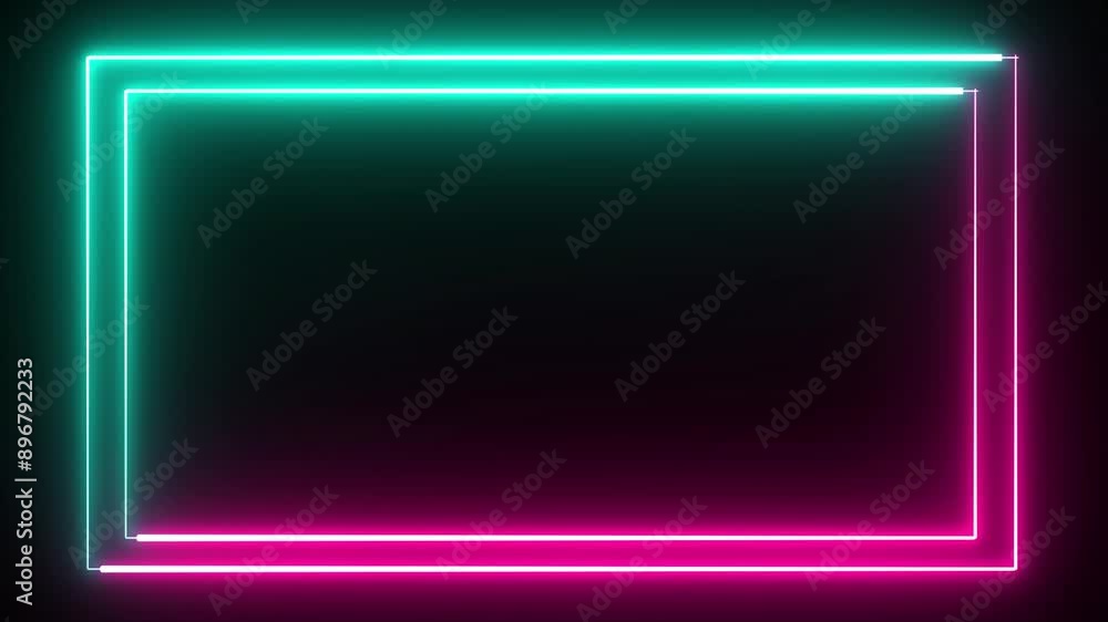 Poster bright neon blue and purple effect rectangle frame loop background. glowing abstract rectangle borde