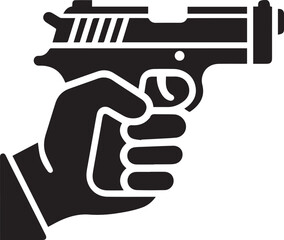 hand holding gun Black and white vector icon.