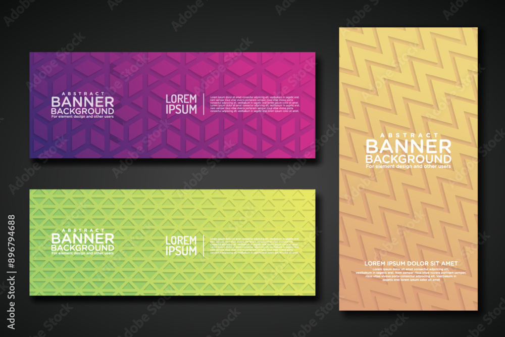 Poster set banner backgrounds with modern geometric lines textured pattern and colorful dynamic gradation