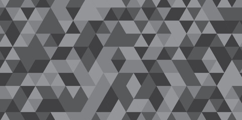 Abstract geometric black and gray background seamless mosaic and low polygon triangle texture wallpaper. Triangle shape retro wall grid pattern geometric ornament tile vector square element background