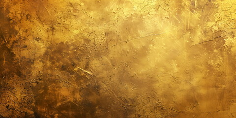 Close up of old and worn gold wall surface texture with scratches and cracks.