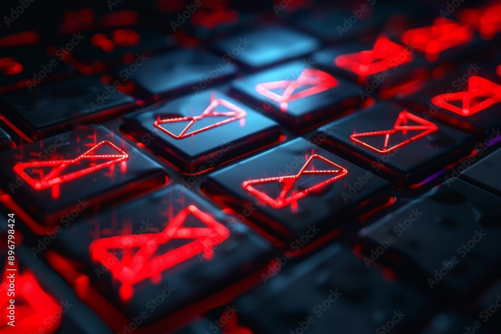 Poster a computer keyboard with email icons prominently displayed, emphasizing digital communication, email