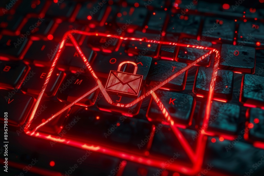 Poster a red envelope with a lock placed on top of a keyboard, symbolizing security measures for online com