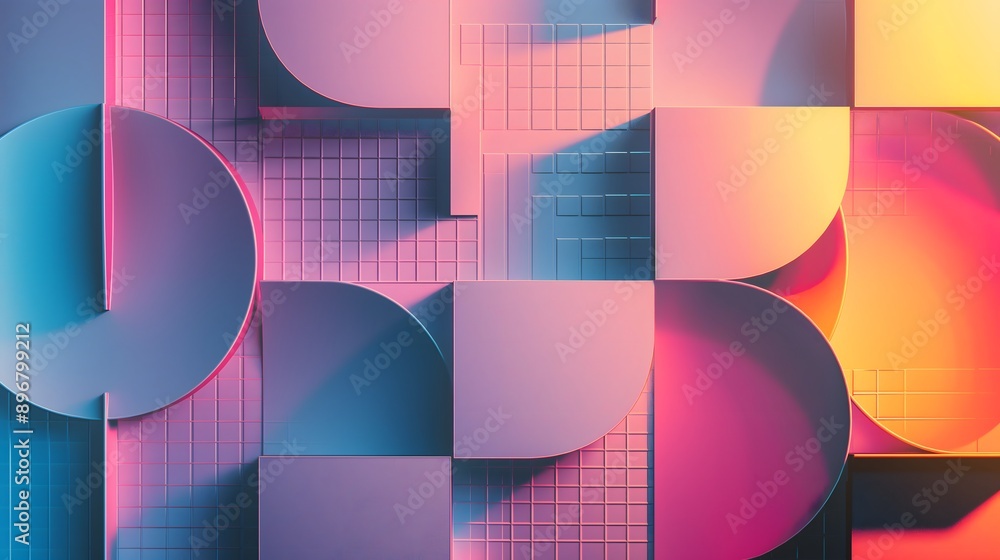 Poster 59. geometric shapes arranged in a grid with gradient color shifts
