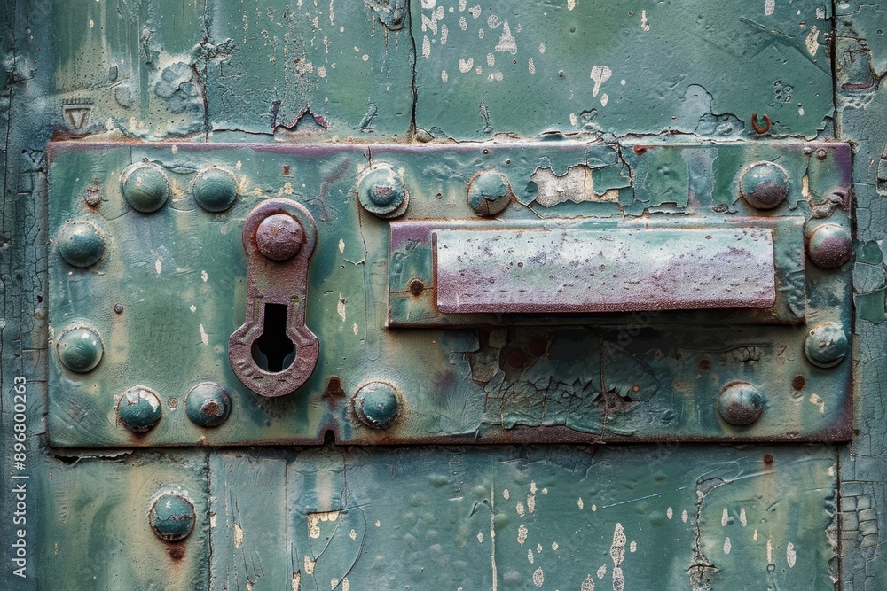 Poster an old weathered door covered in rust with a metal lock attached to it, email security warning, secu