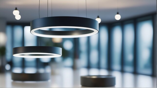 Round LED ceiling three circular pendant lights hanging from cei