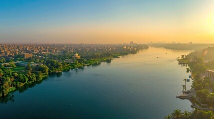 Aerial View of Cairo's River at Dawn
