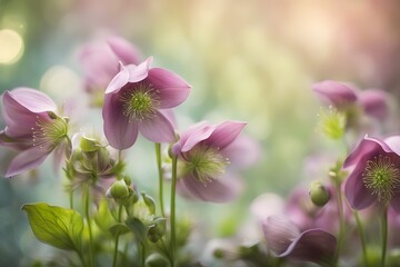 Obraz premium Lenten roses flower bokeh background, AI Generated