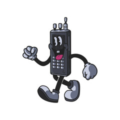 Vintage Handy Talky Cartoon Character 90's Premium Vector