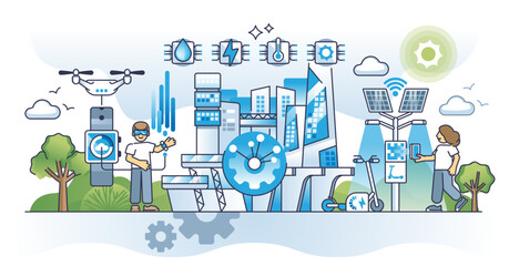 Dawn of smart cities and modern IOT technology connection outline concept, transparent background. Society progress and access to urban mobility, effective connections and automation illustration.