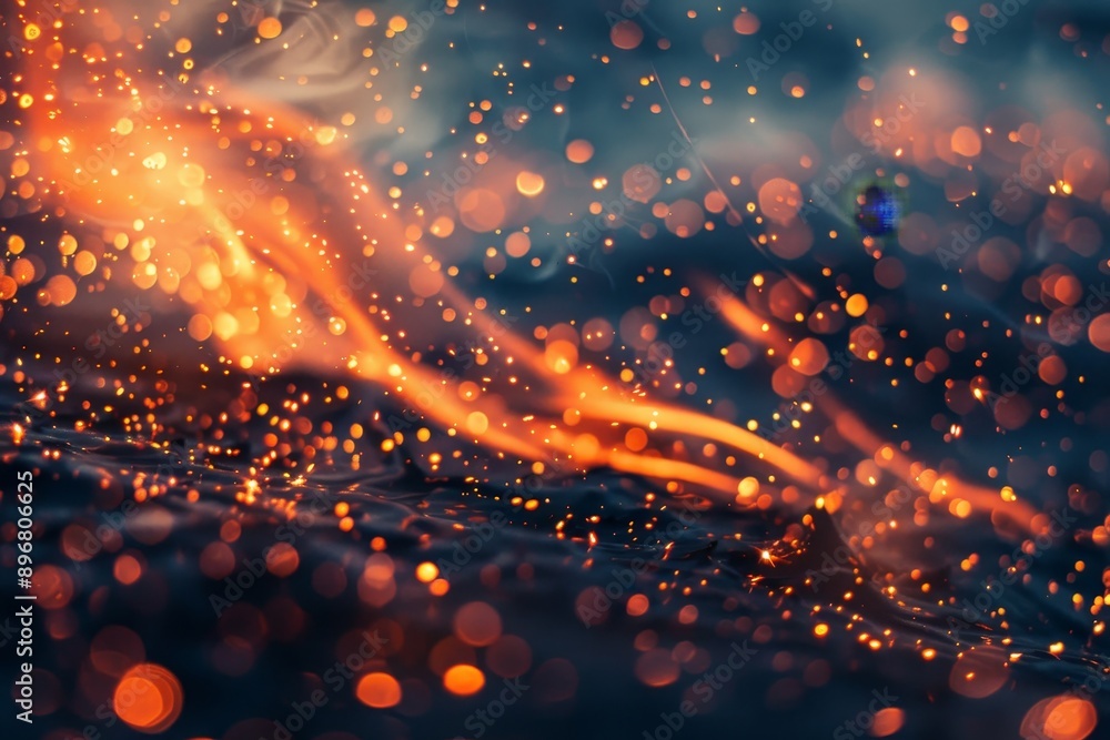 Aufkleber close up view of fiery embers dancing on the surface of the water, creating a mesmerizing display of