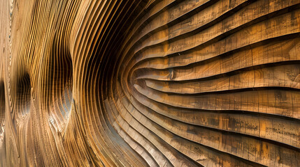 Detail of a wooden wall with a linear relief and texture