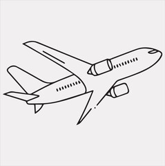 One-line art airplane silhouette vector on a white background
