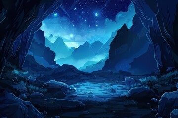 Fototapeta premium Mysterious Rocky Landscape Under Starlit Night Sky