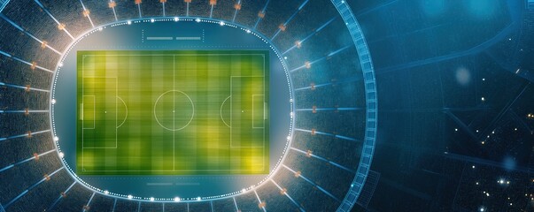 Aerial view of a vibrant stadium during a major sports event, filled with cheering fans and bright lights, sports, high-energy atmosphere