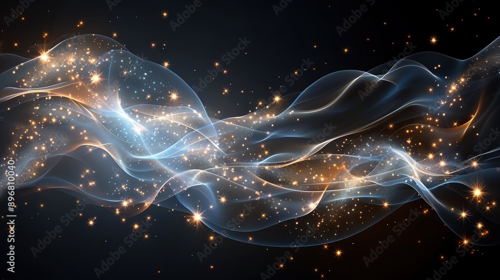 Aufkleber an image of a wave of light on a dark background with sparkling stars and a celestial ambiance