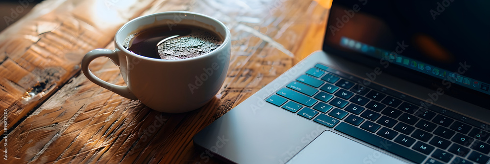 Wall mural laptop computer and coffee cup on desk