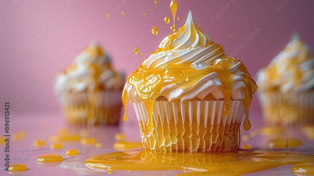 Aufkleber a close-up of a cupcake with icing on a table surrounded by cupcakes in the background