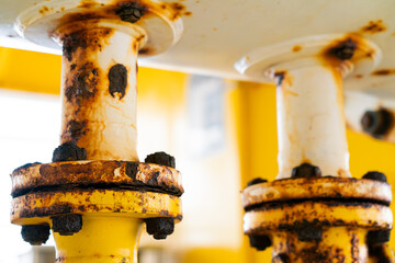 Close-up of corroded steel pipe, corrosion of steel, general corrosion, offshore petroleum...
