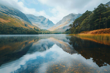 Serene Mountain Lake with Reflective Waters